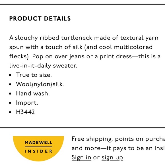 Madewell Colorfleck Ribbed Silk Blend Knitted Turtleneck Sweater - XXS - Picture 14 of 15